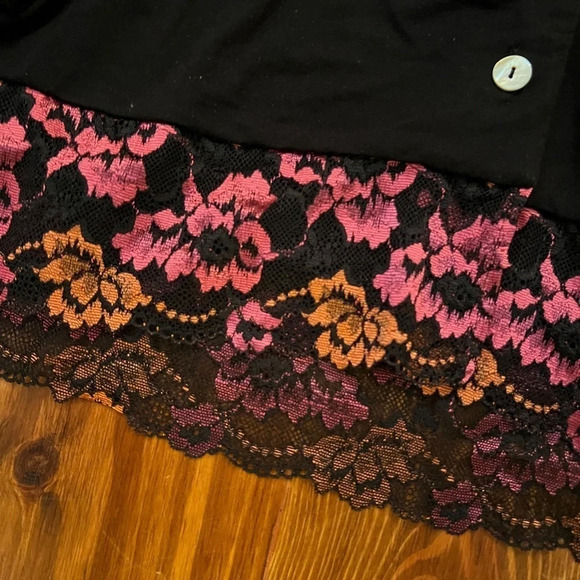 COSABELLA Black Modal Blend Long Sleeve Pajama Top Hot Pink & Orange Lace Italy - Picture 2 of 7
